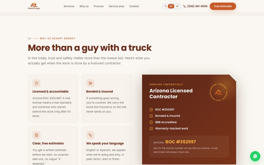 AZ Desert Energy · Electricista en Tucson · captura 2
